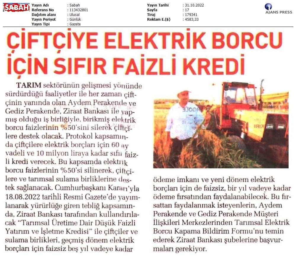  Çiftçiye, Sıfır Faizli Kredi İle Elektrik Borcu Faizlerinin %50’sini Silme İmkanı 